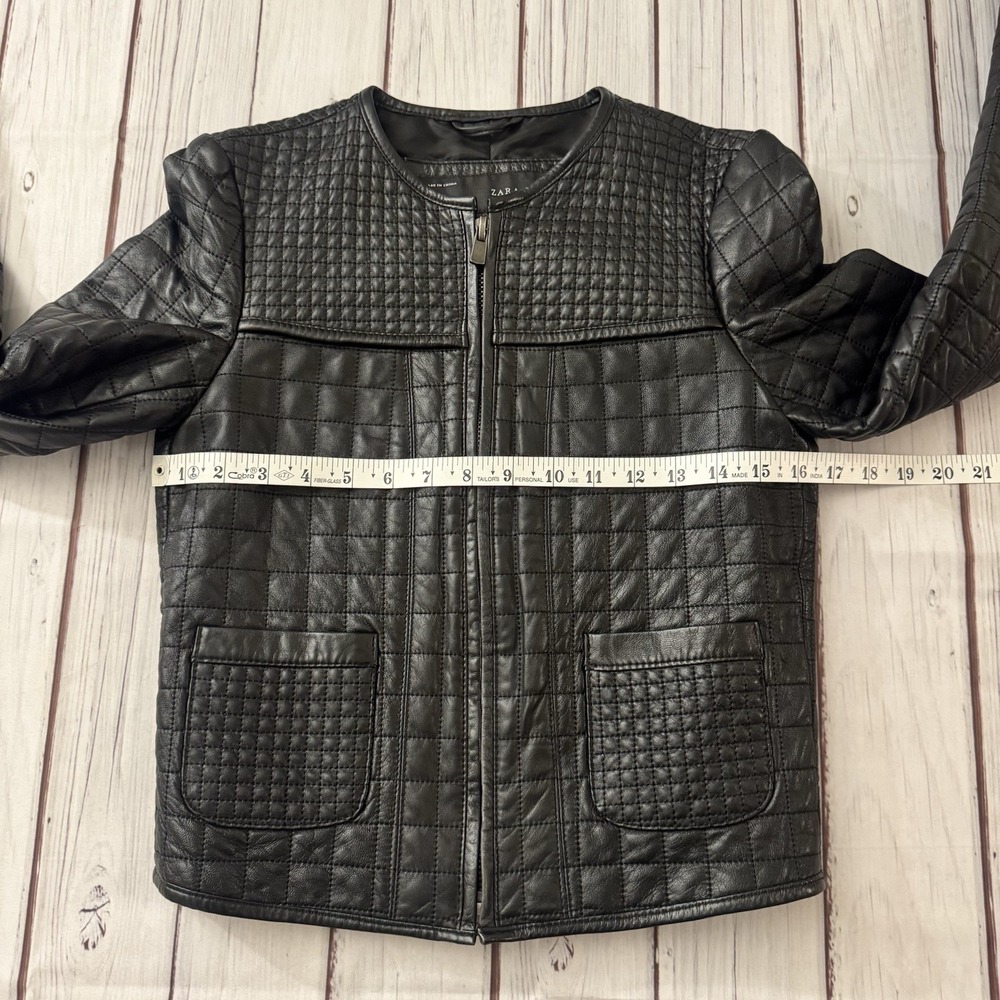 Zara Black‎ Lamb Leather Soft Quilted Size Small Jacket Zip Indie Rock Grunge - Picture 7 of 11